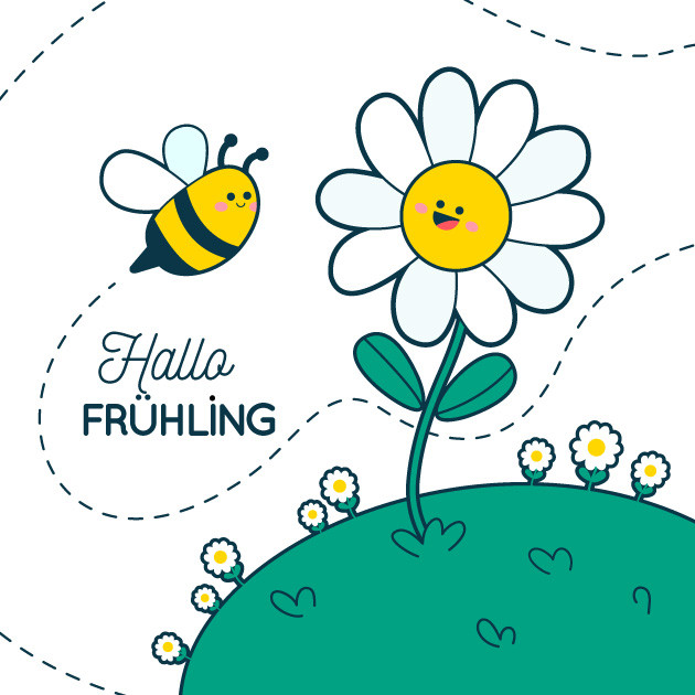 Hallo Frühling Biene und Gänseblümchen
