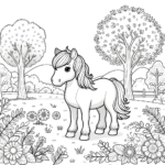 Ausmalbilder Pferde – Das liebliche Pferd im Garten