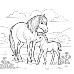 Ausmalbilder Pferde – Fohlen und Mutterpferd