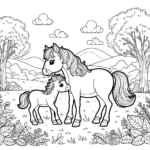 Ausmalbilder Pferde – Süßes Fohlen und Mutterpferd
