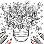 Ausmalbilder Blumen -Niedliche Rosen in Vase