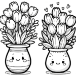 Ausmalbilder Blumen – Niedliche Tulpen in Vase