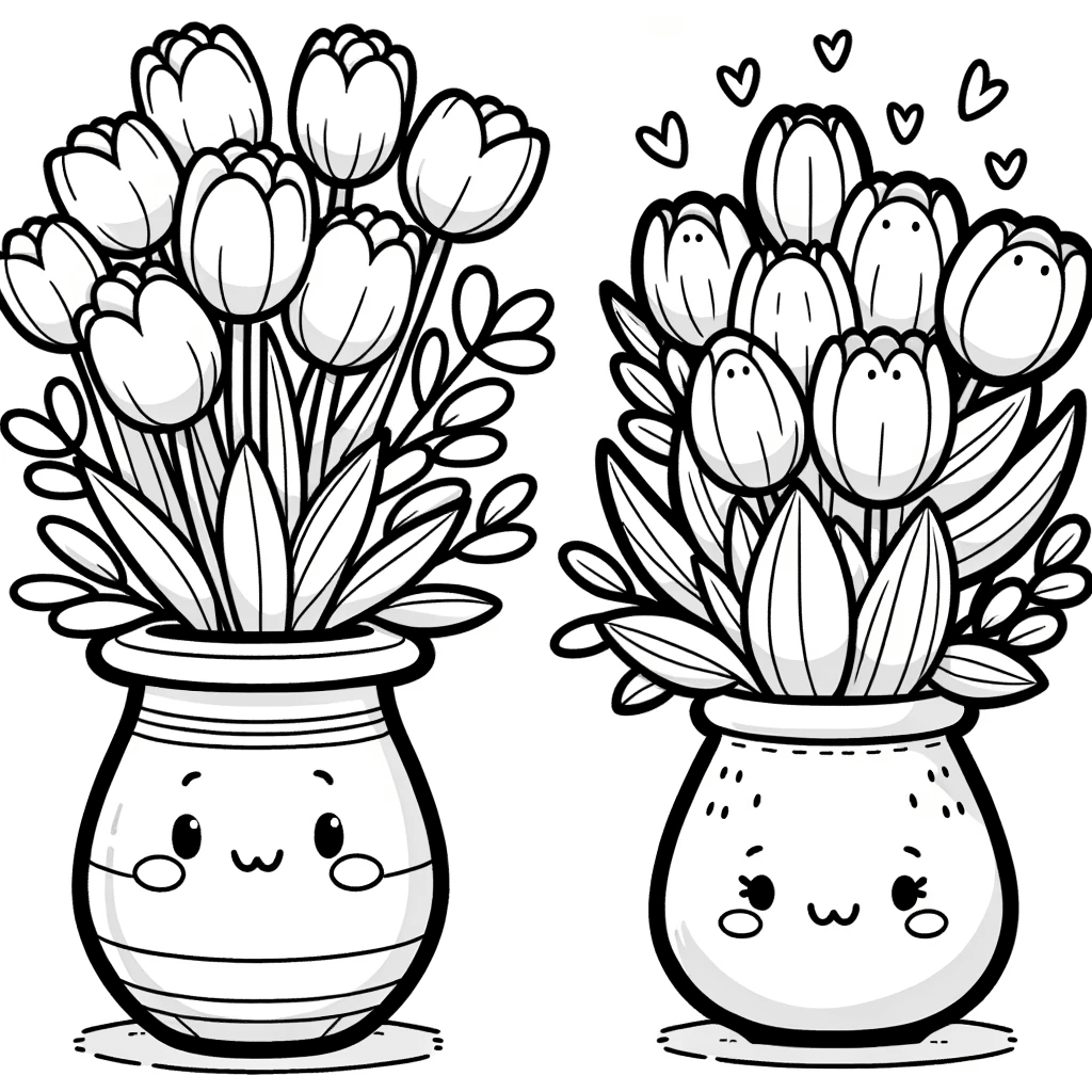 Ausmalbilder Blumen - Niedliche Tulpen in Vase