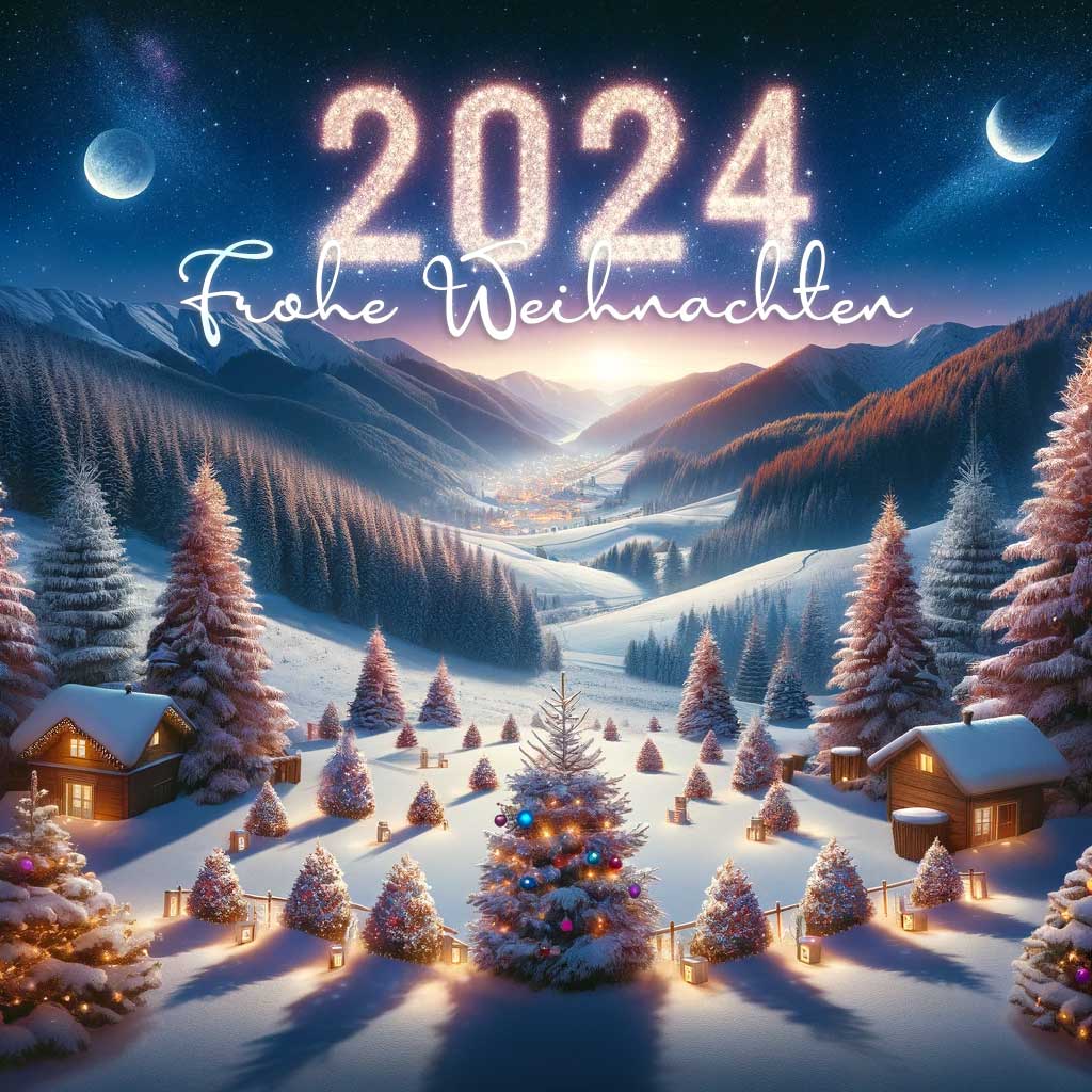 Frohe Weihnachten 2024 Schneeblick Sonnenuntergang