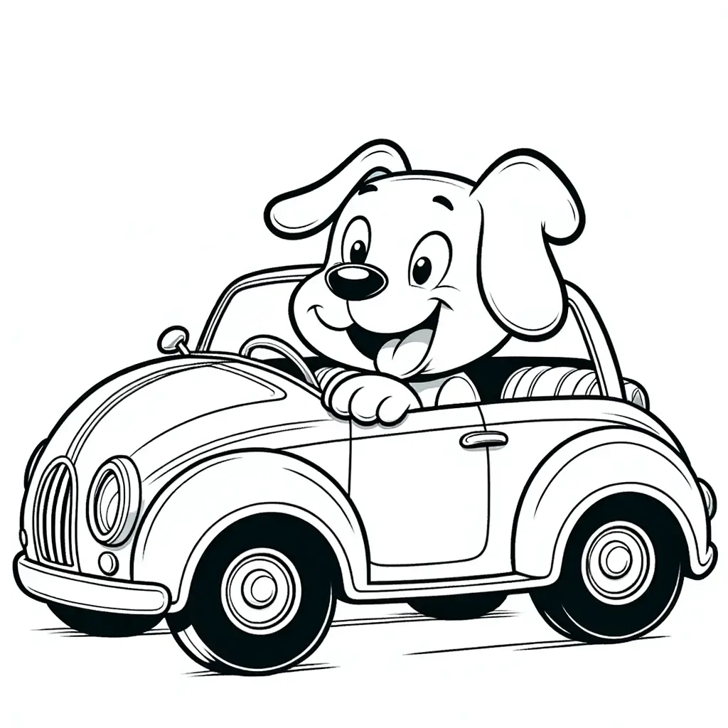 Hund im Auto Ausmalbild