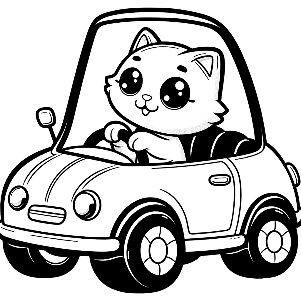 Katze Fährt Auto Ausmalbild