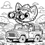 Katze auf Safari Abenteuer Ausmalbild