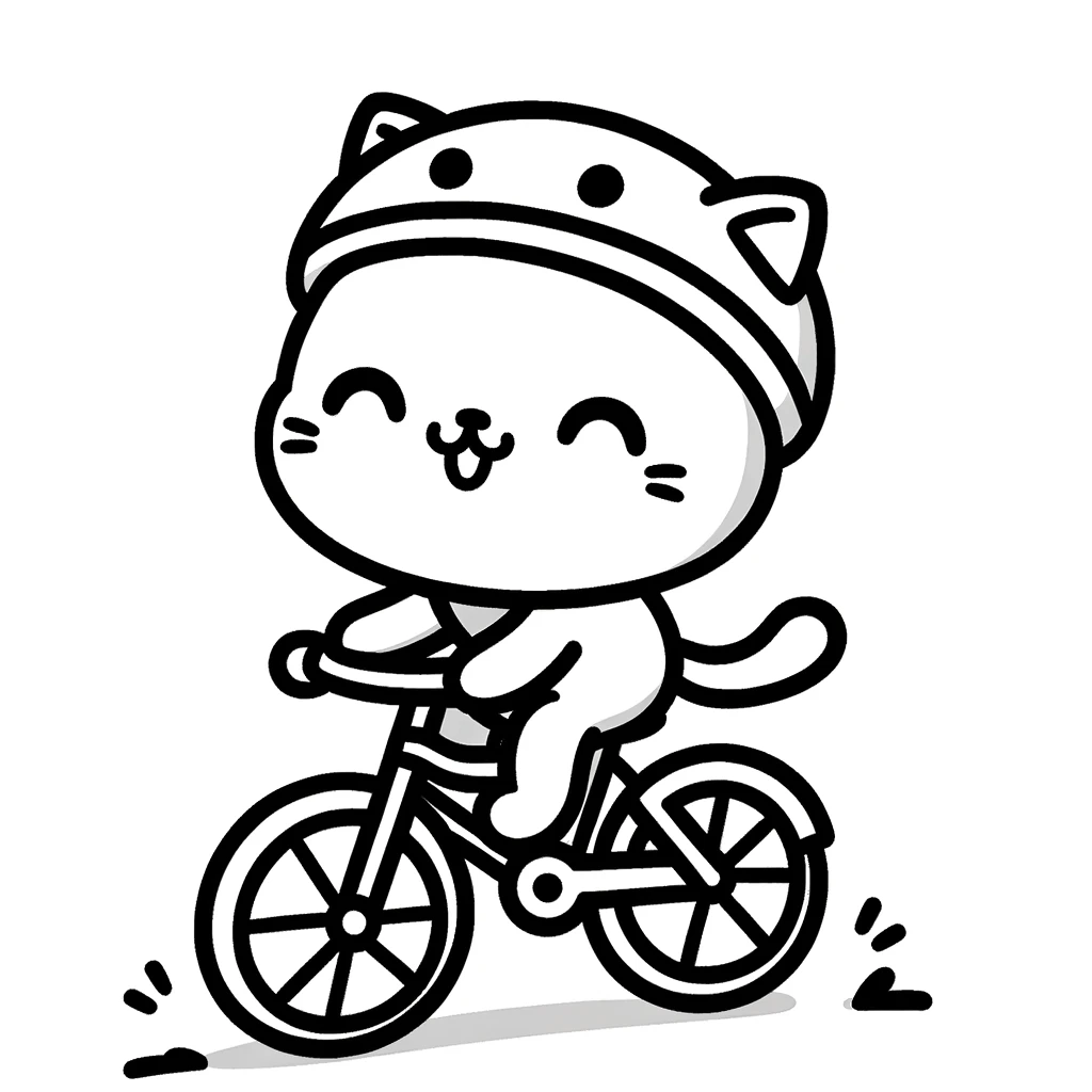 Katze auf einem Fahrrad Ausmalbild