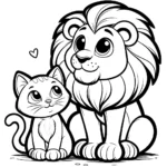 Katze und Löwen Freundschaft Ausmalbild