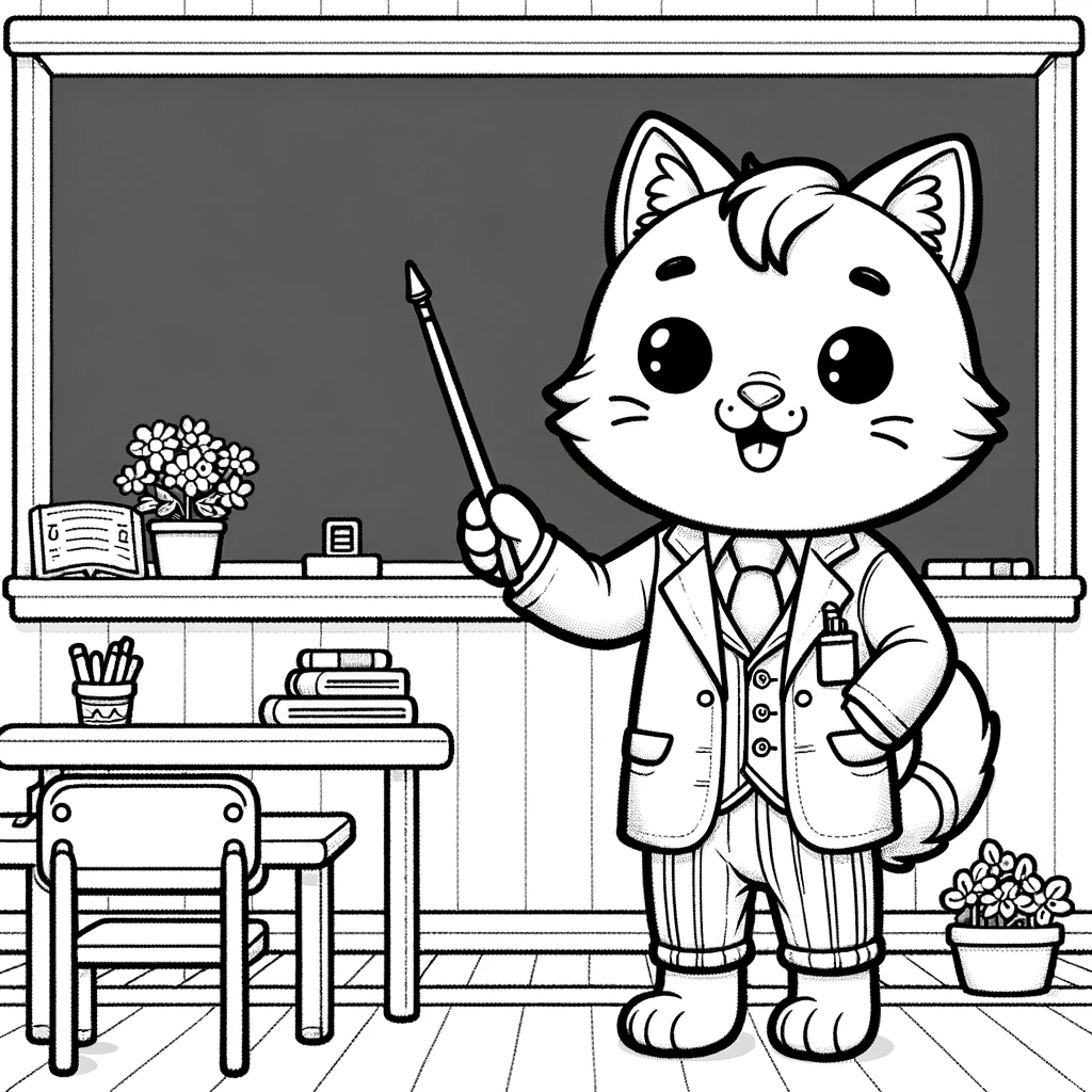 Lehrer-Katze Ausmalbild