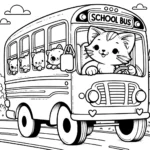 Mutterkatze Fährt Schulbus Ausmalbild