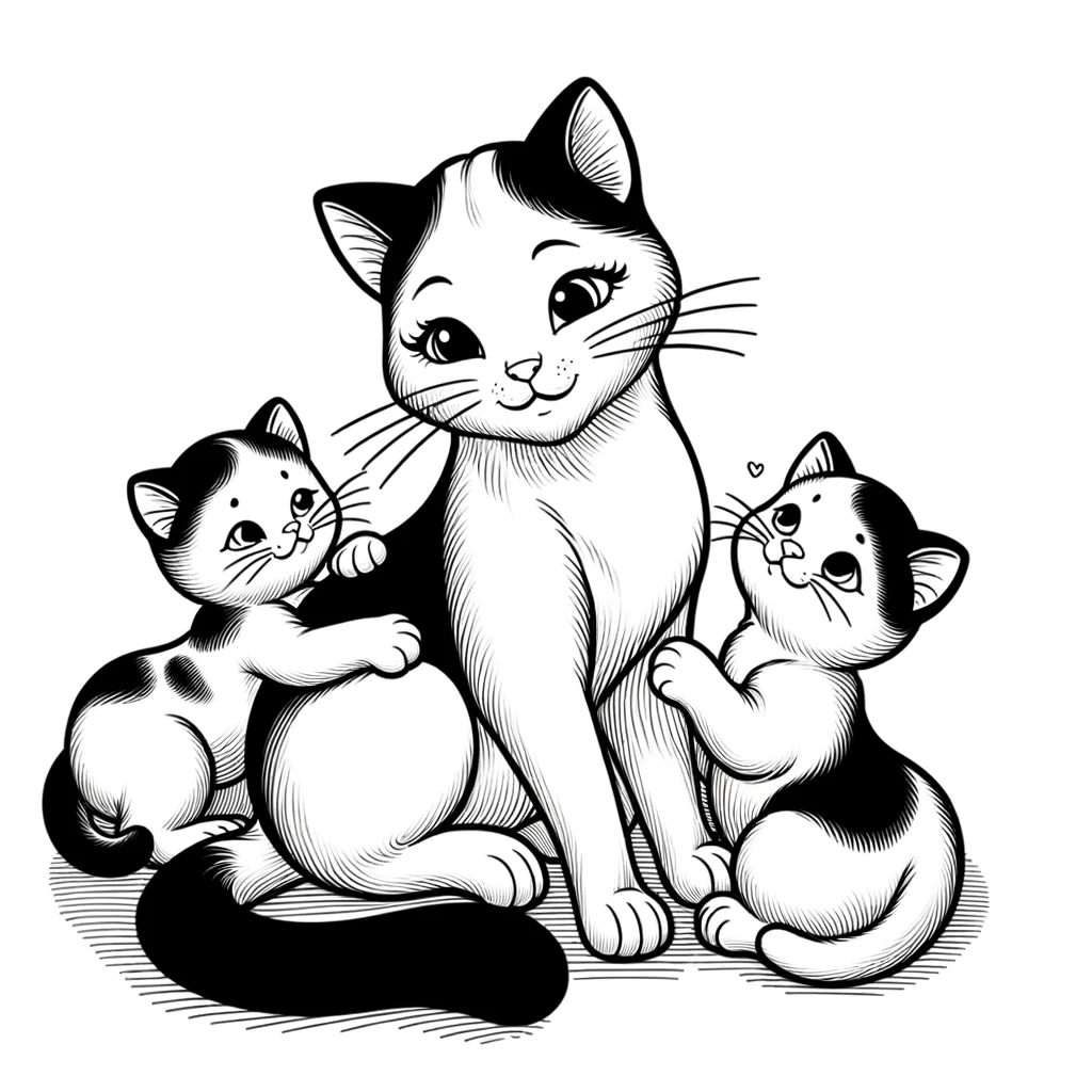 Mutterkatze und Ihre Kätzchen Ausmalbild