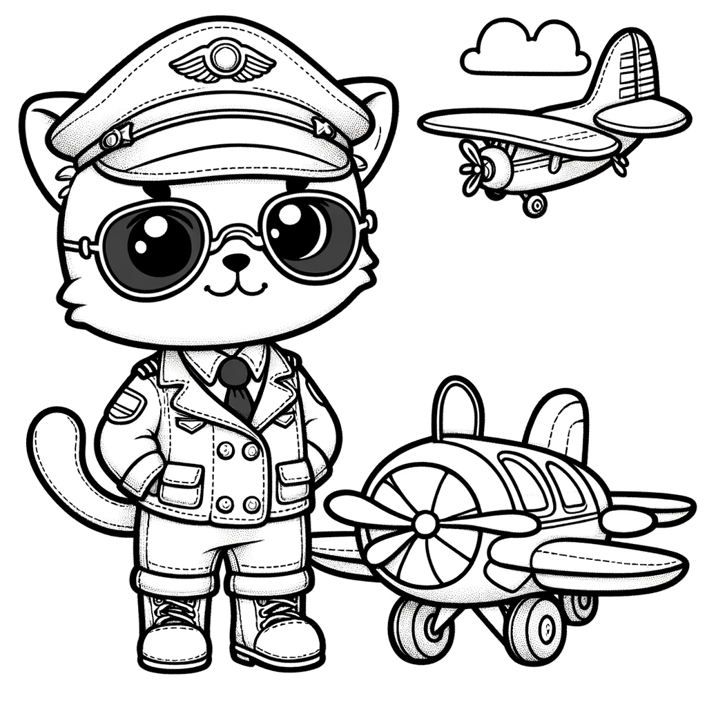 Piloten-Katze Ausmalbild