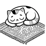 Schlafende Katze auf Süßem Teppich Ausmalbild