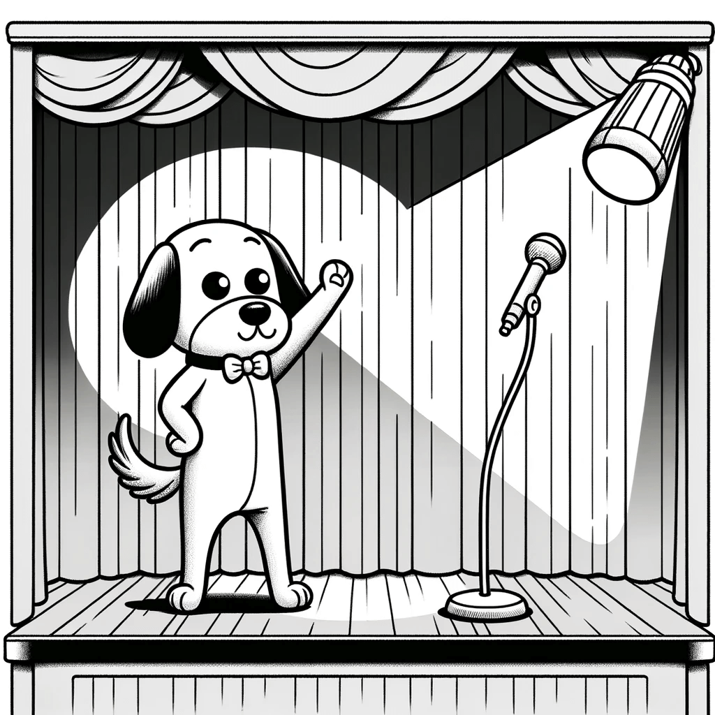 Theaterhund auf der Bühne Ausmalbild