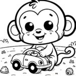 Affe mit Spielzeugauto Malvorlage