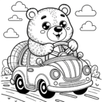 Bär fährt Auto – Ausmalbild