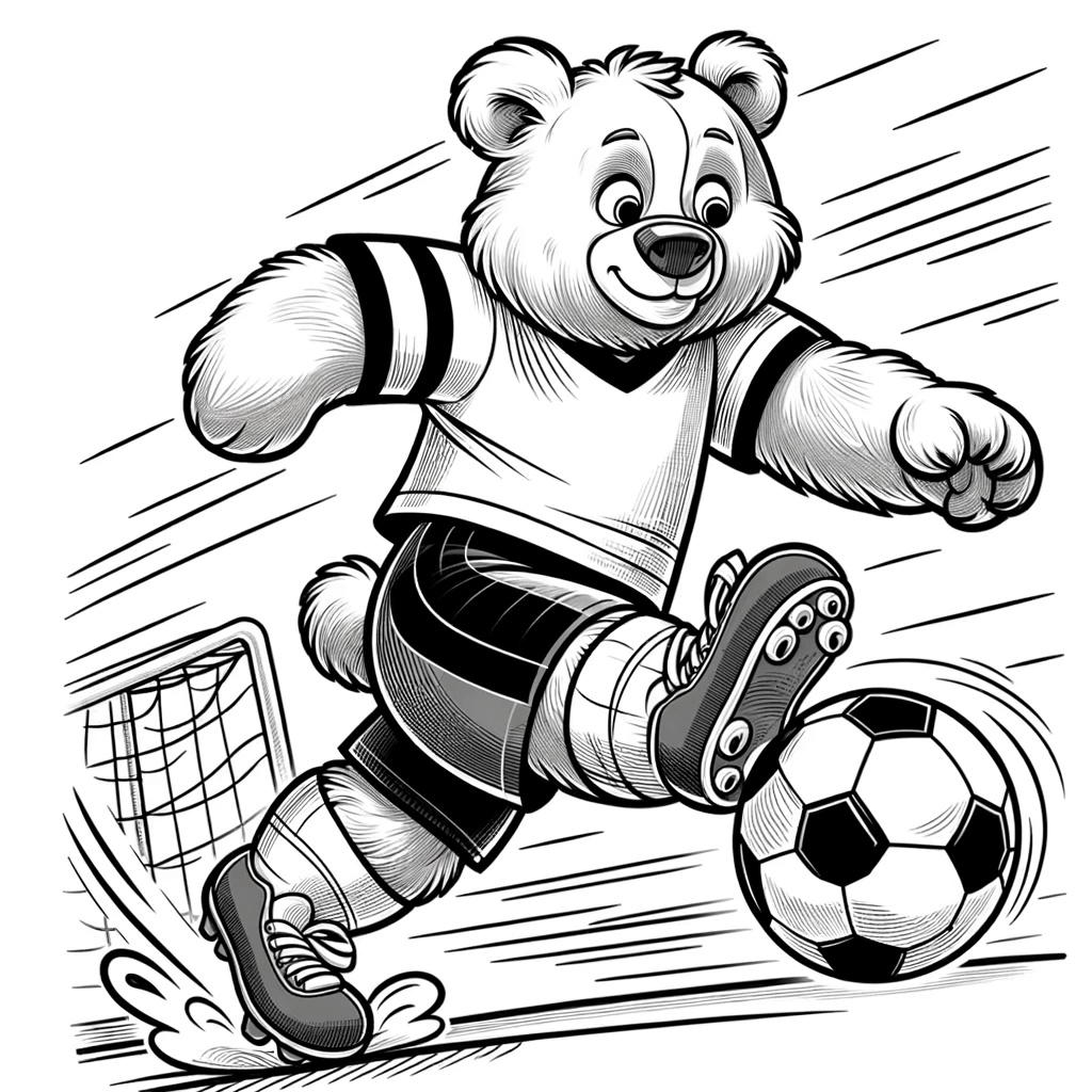 Bär spielt Fußball - Ausmalbild