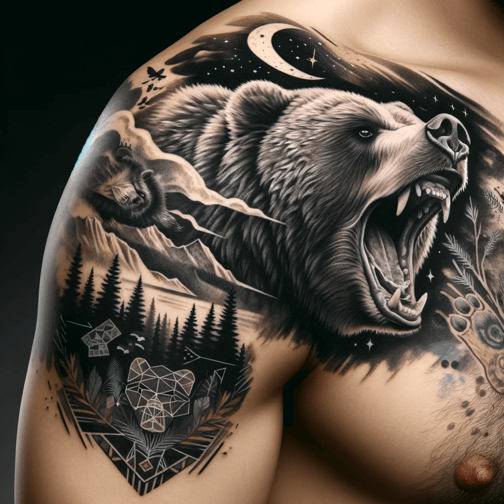 Bären-Themen-Tattoo-Design für Männer-Schultern