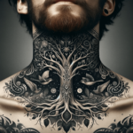 Detailreiches Lebensbaum-Hals-Tattoo-Design für Männer