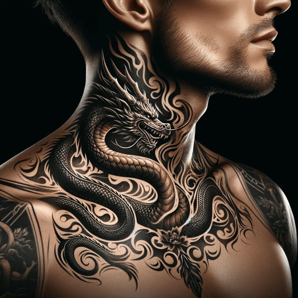 Dynamisches Drachen-Hals-Tattoo-Design für Männer