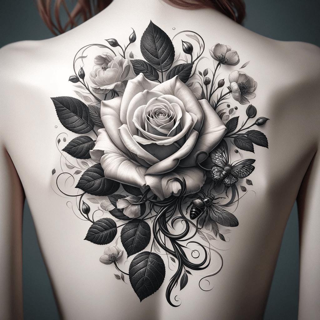 Ein mit der Natur verwobenes Rosen-Tattoo