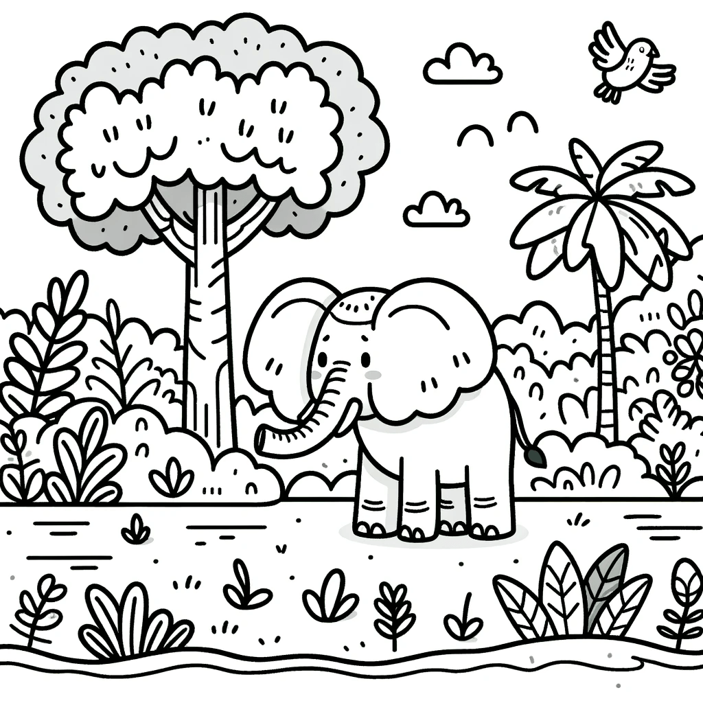 Elefanten Malvorlagen - Elefant im Dschungel