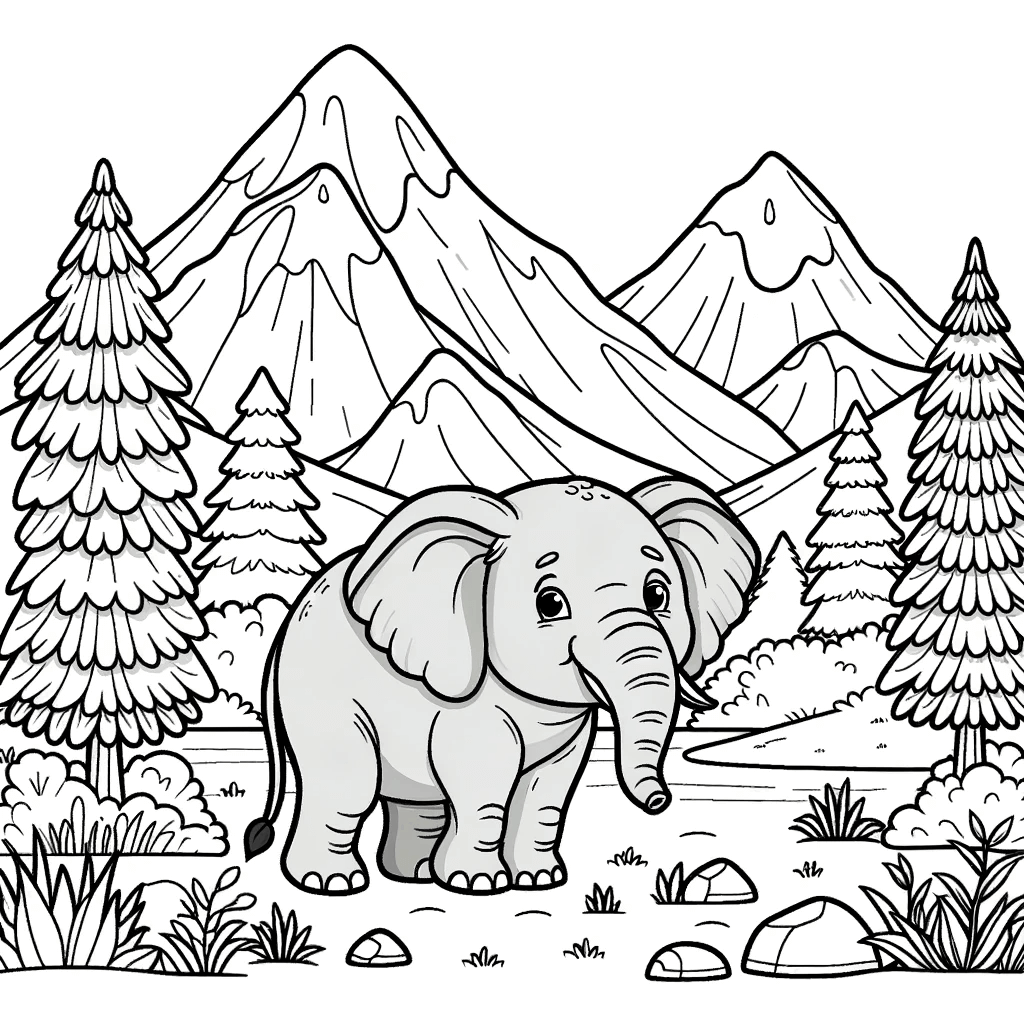 Elefanten Malvorlagen - Elefant in den Bergen