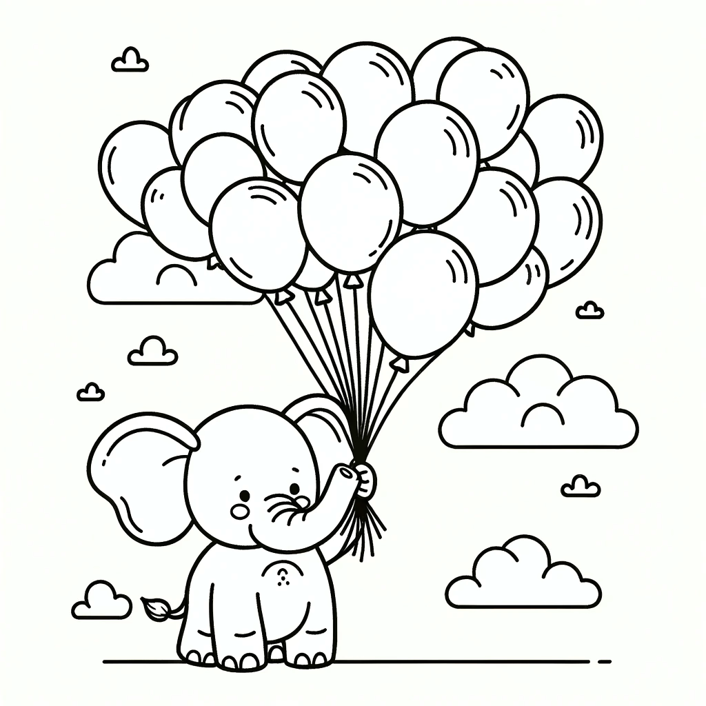 Elefanten Malvorlagen - Elefant mit Ballons