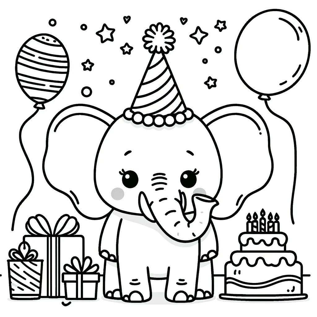 Elefanten Malvorlagen - Elefantens Geburtstagsparty
