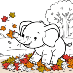 Elefanten Malvorlagen – Elefantens Herbstblätter