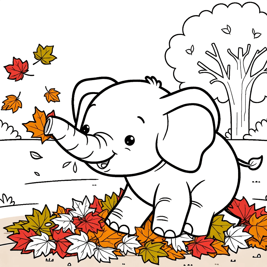 Elefanten Malvorlagen - Elefantens Herbstblätter