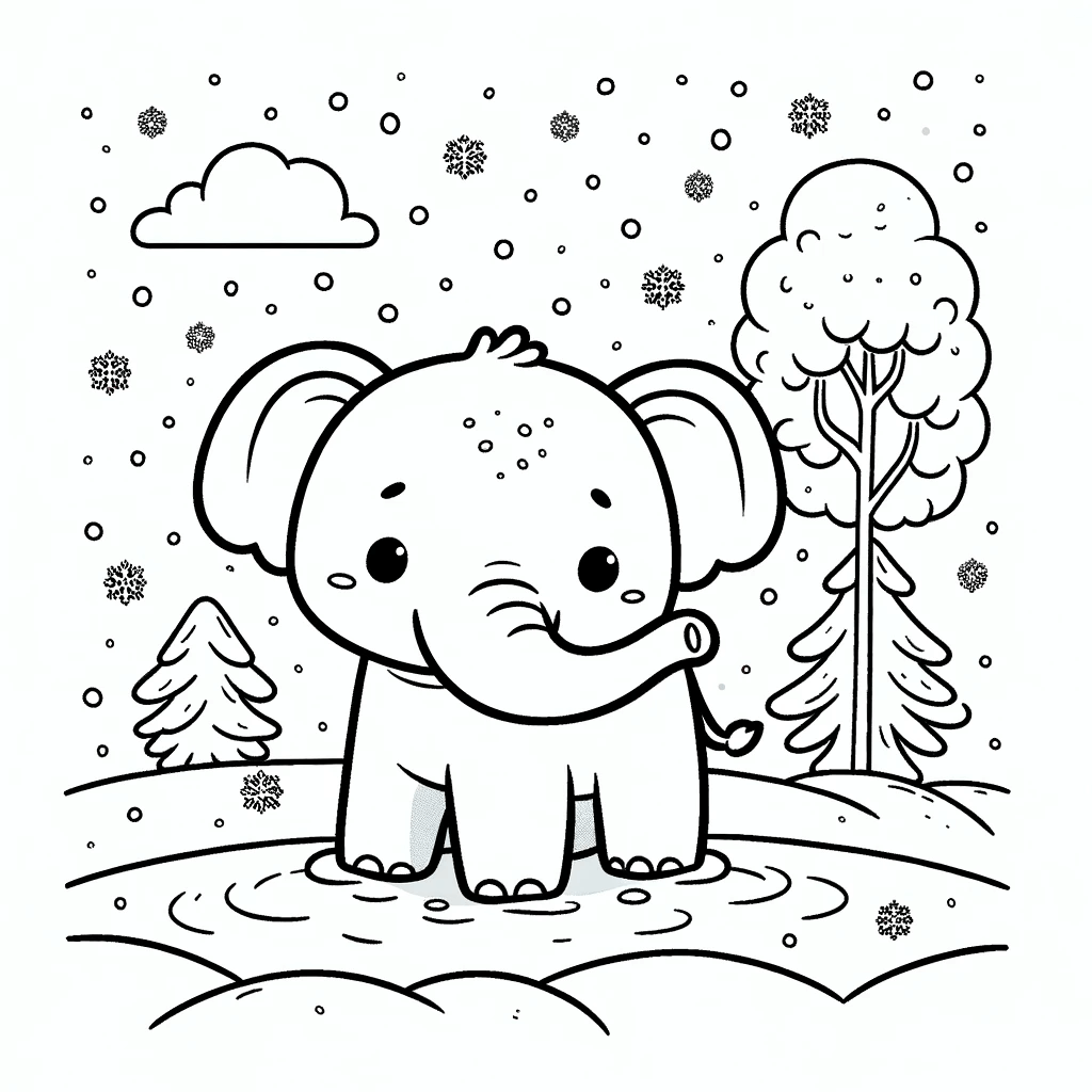 Elefanten Malvorlagen - Elefantens Schneetag