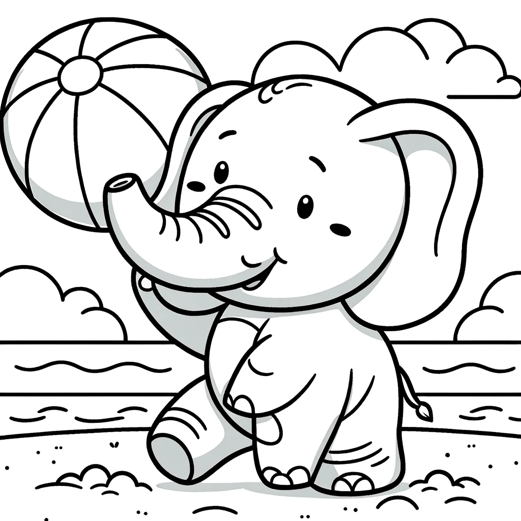 Elefanten Malvorlagen - Elefantens Strandball-Spaß