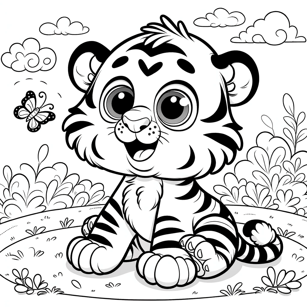 Entzückendes Tiger Ausmalbild für Kinder