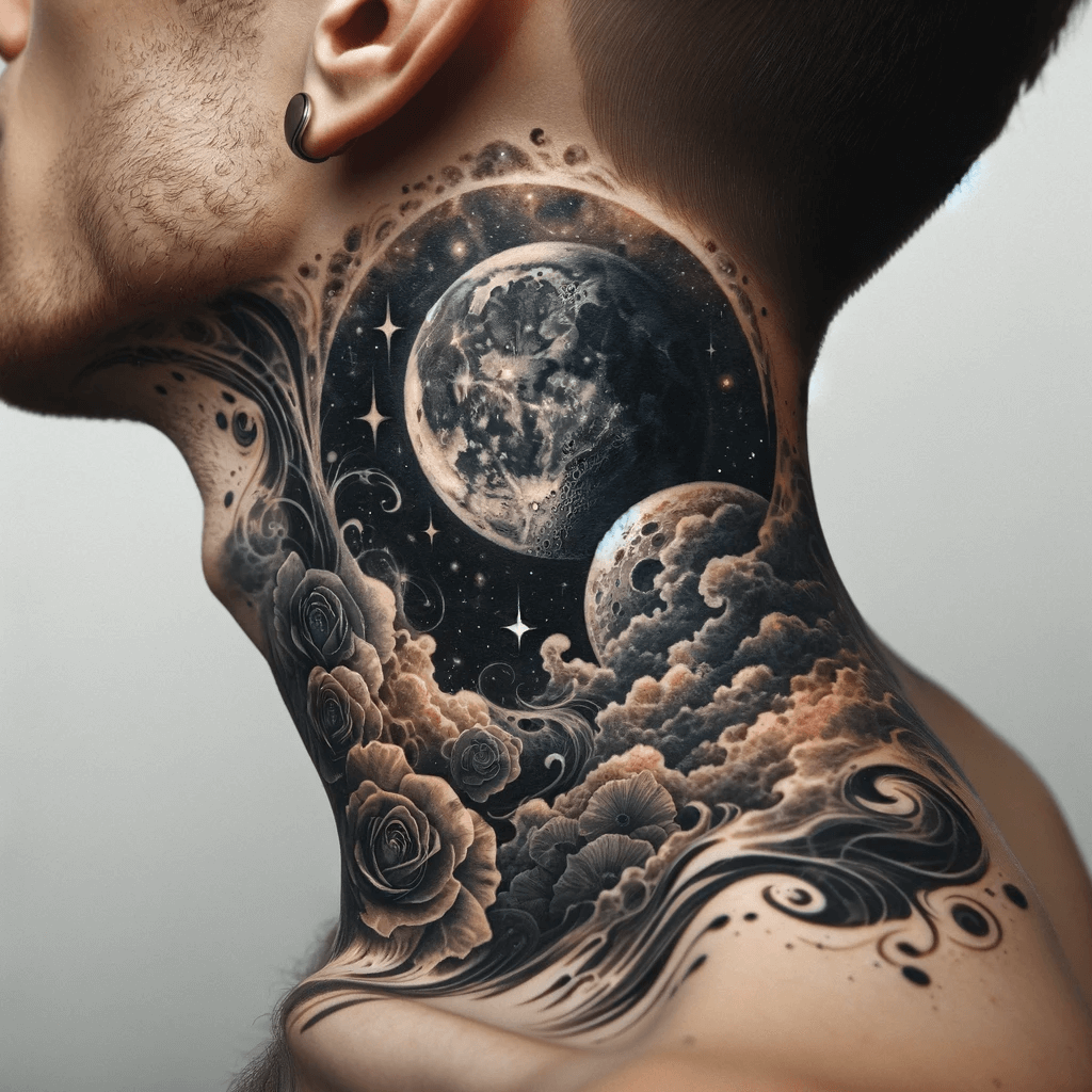 Faszinierendes Himmelskörper-Hals-Tattoo-Design für Männer
