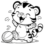 Fröhliches Tiger-Spiel Ausmalbild für Kinder