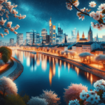 Frühlingsnacht Eleganz: Stadtlichter und Sternenklarer Himmel
