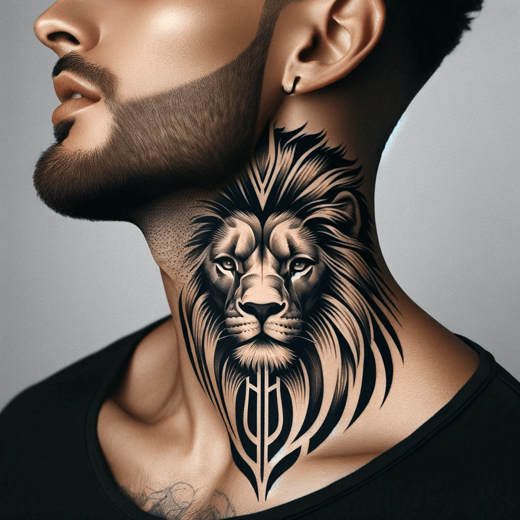 Klassisches und Modernes Stilisiertes Löwengesicht Hals-Tattoo-Design für Männer
