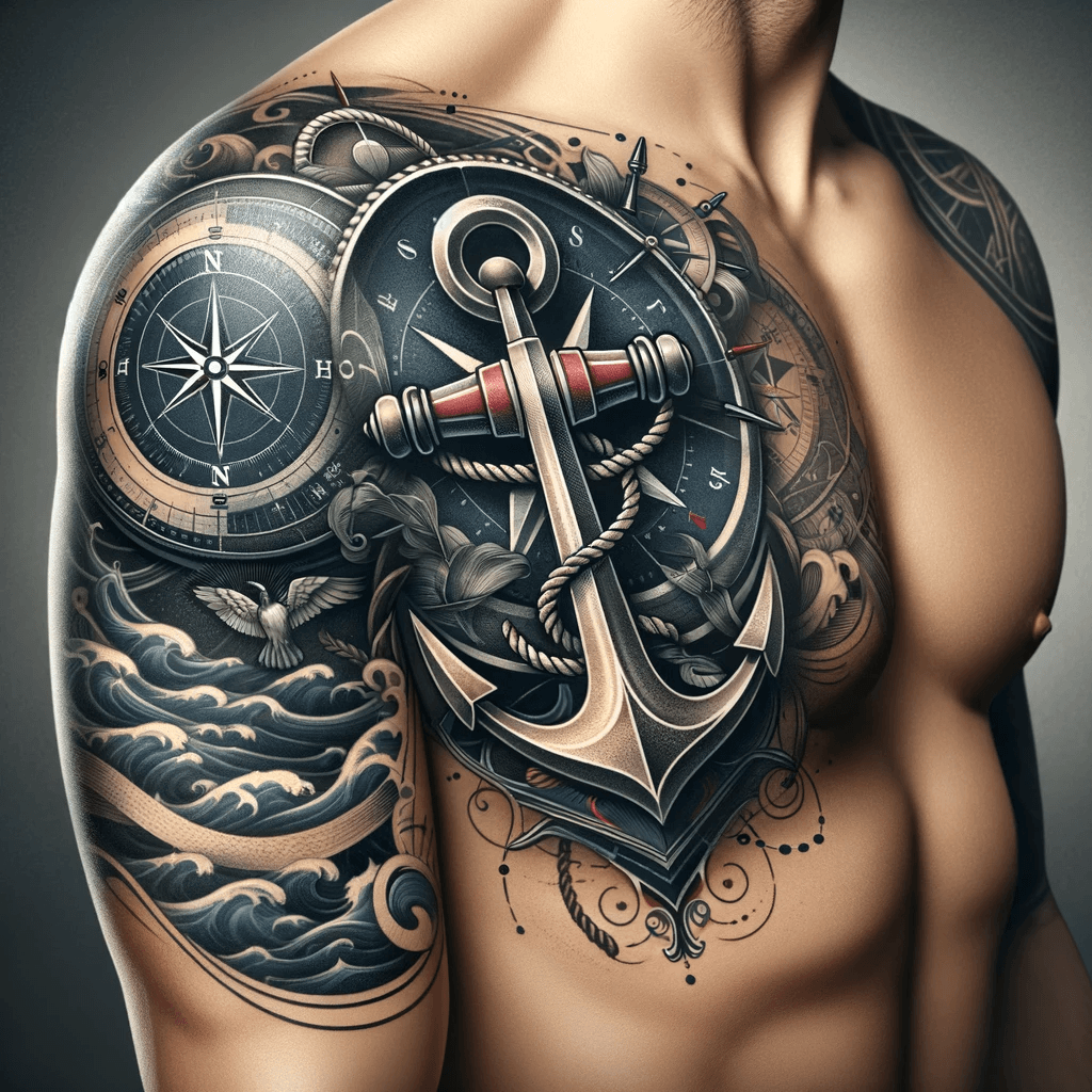 Kompass-thematisches Tattoo