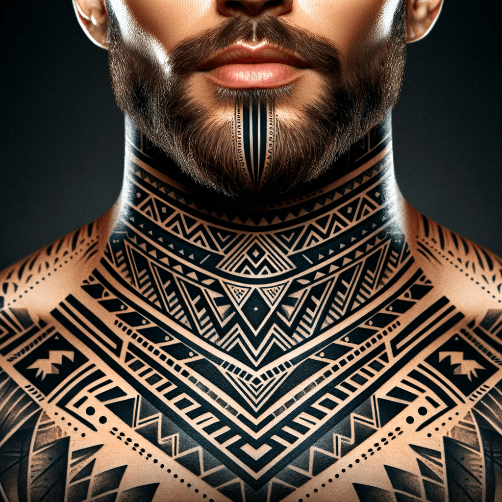 Kühnes Geometrisches und Stammes-Hals-Tattoo-Design für Männer