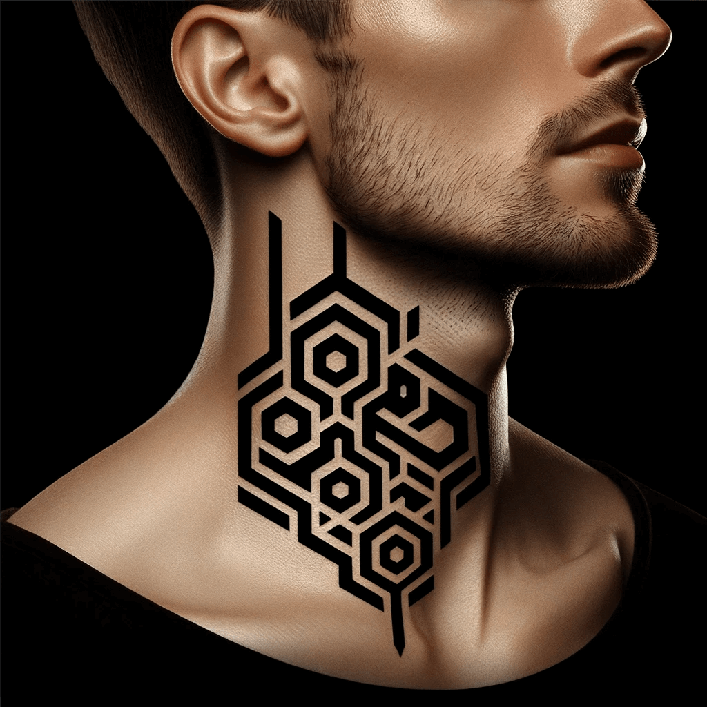 Kühnes und Geometrisches Hexagonales Muster Hals-Tattoo-Design für Männer