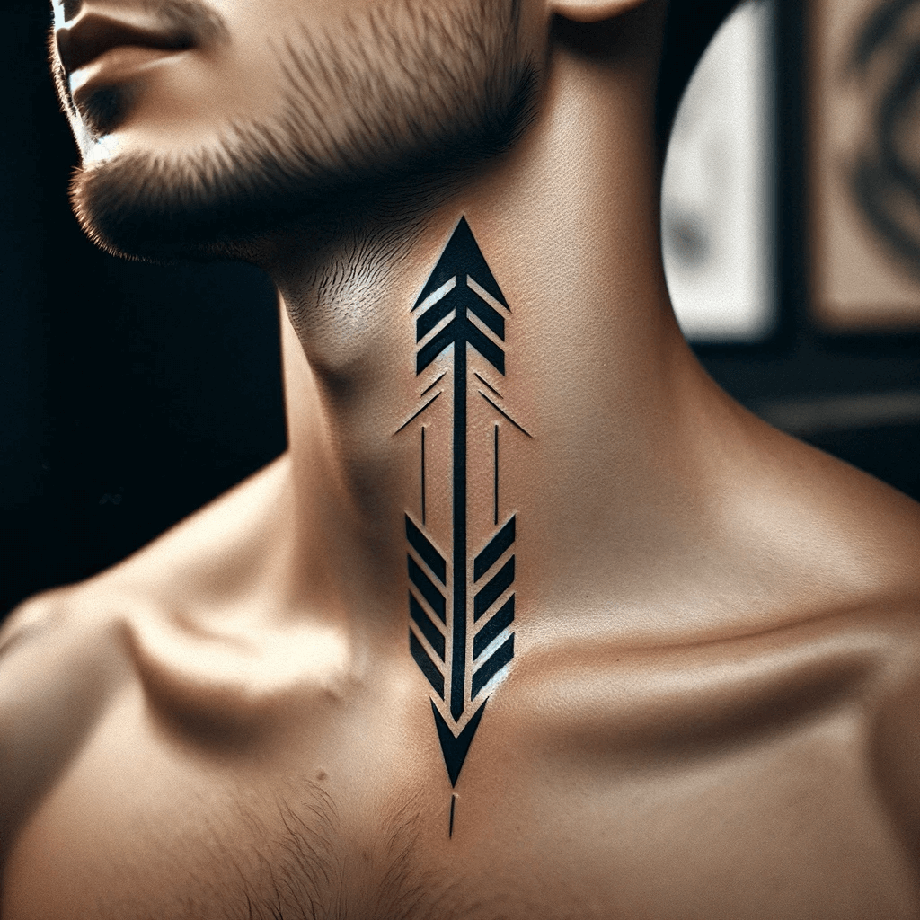 Kühnes und Stilvolles Minimalistisches Pfeil-Hals-Tattoo-Design für Männer