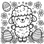 Lächelndes Lamm und Ostereier Malvorlage für Kinder
