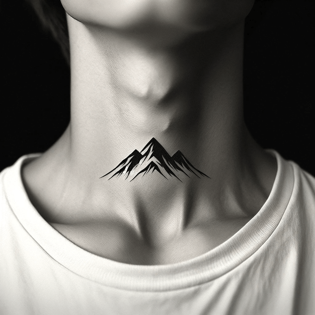 Minimalistisches Bergketten-Silhouetten Hals-Tattoo-Design für Männer