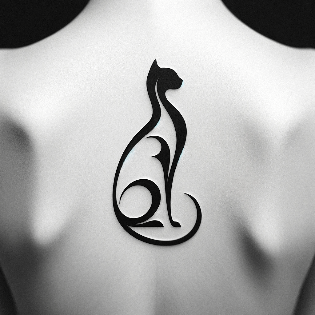 Minimalistisches Katzensilhouette Rücken-Tattoo