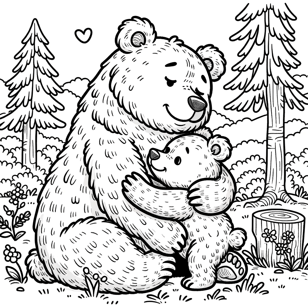 Mutter und Junges Bär - Ausmalbild