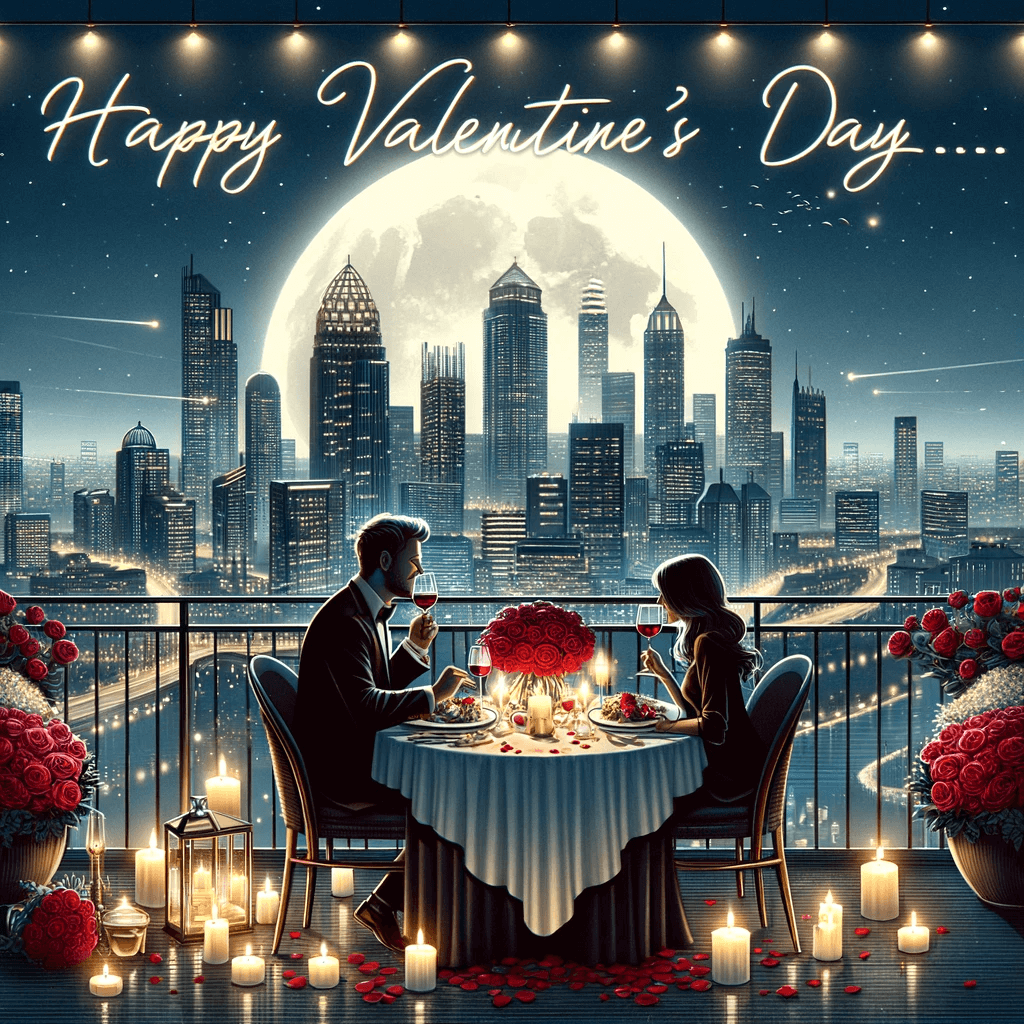Romantik auf dem Dachrestaurant - Happy Valentine's Day