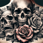 Schädel und Rosen Rücken-Tattoo