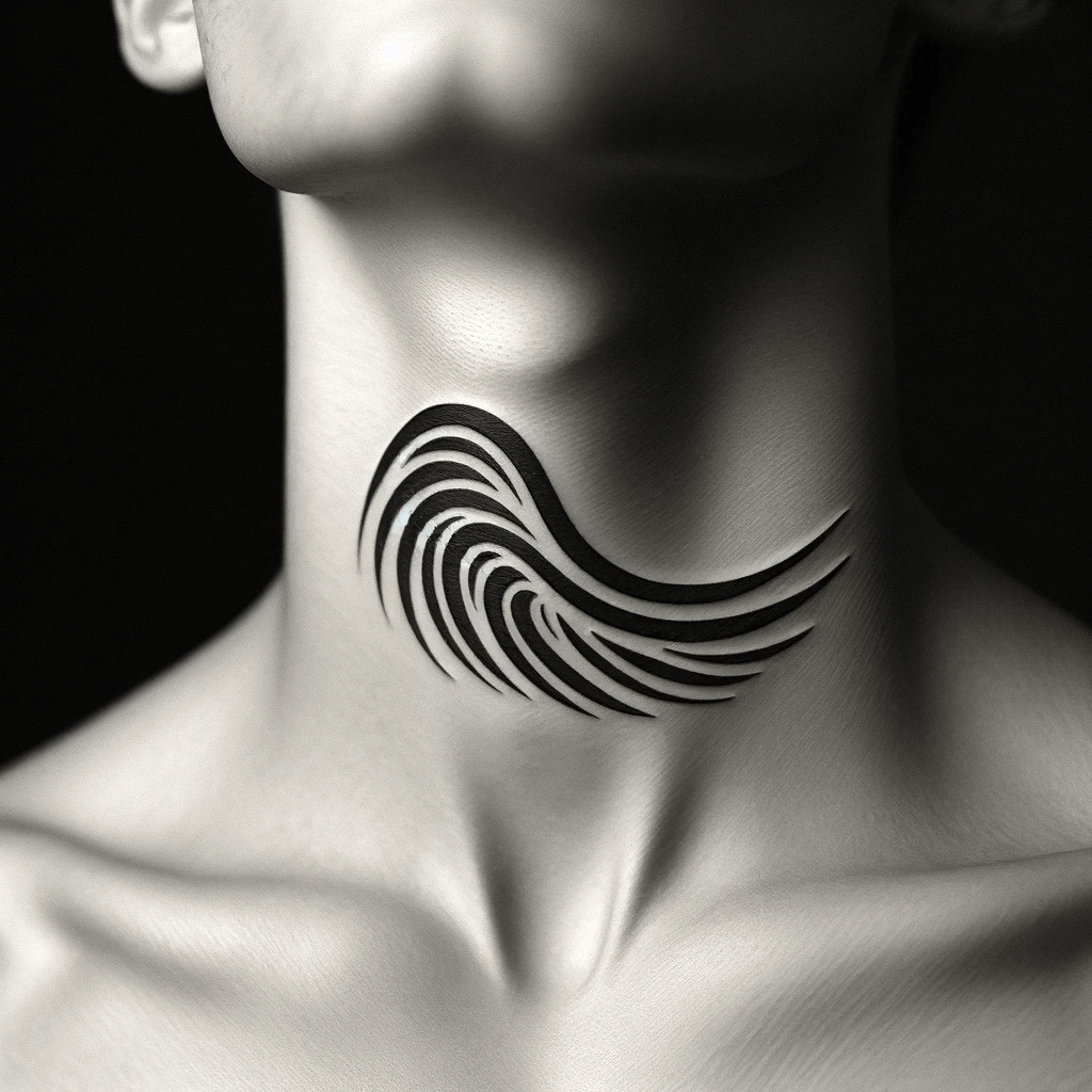 Schlankes und Modernes Wellenmuster Hals-Tattoo-Design für Männer